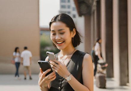 スマホを見る中国人女性