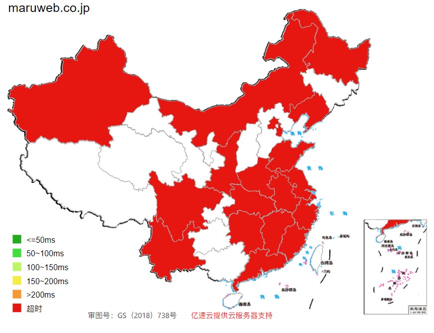 中国からアクセス速度マップ