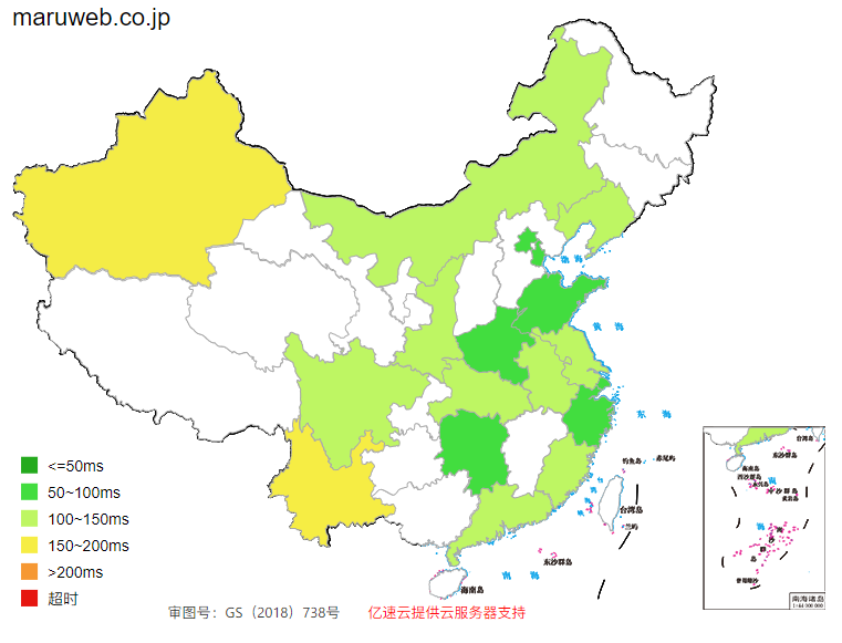 中国からアクセス速度マップ