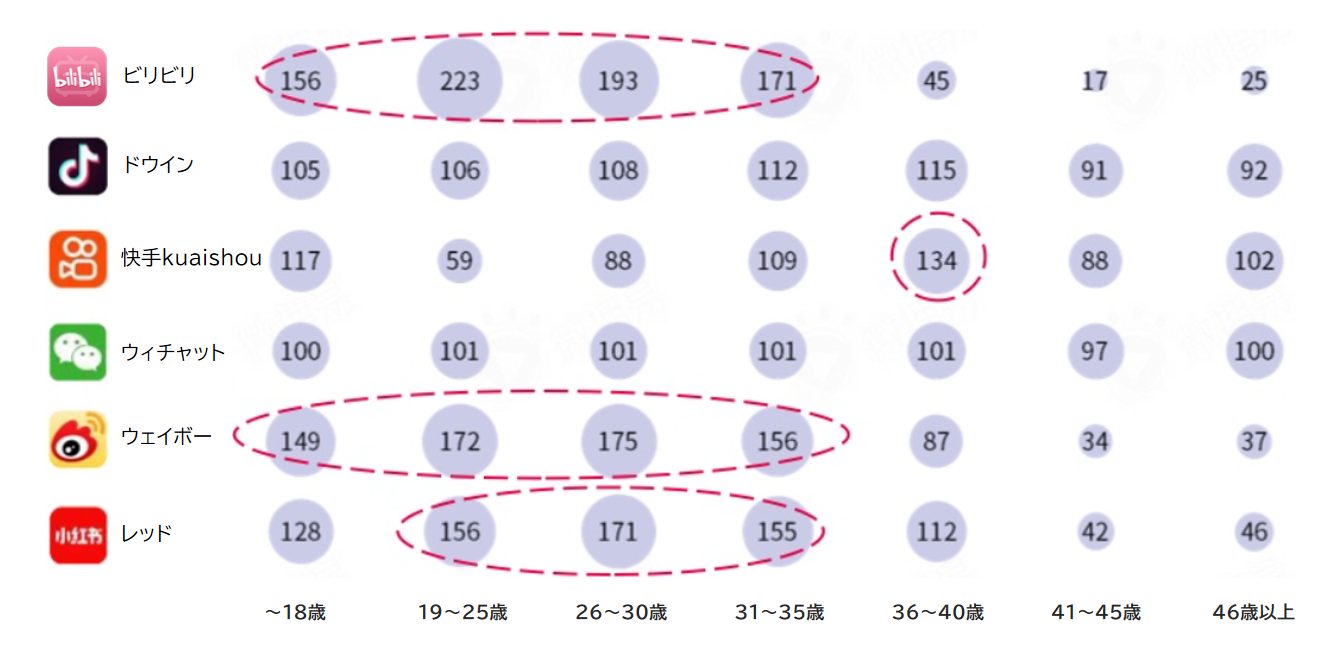 世代別中国SNS使用ユーザー