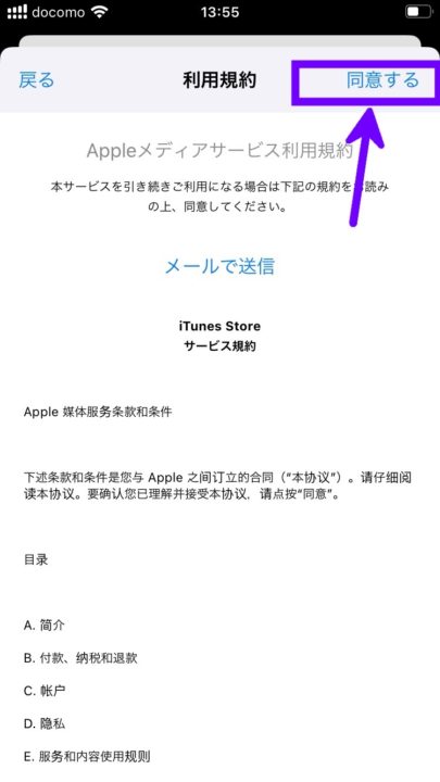 Apple利用規約同意画面