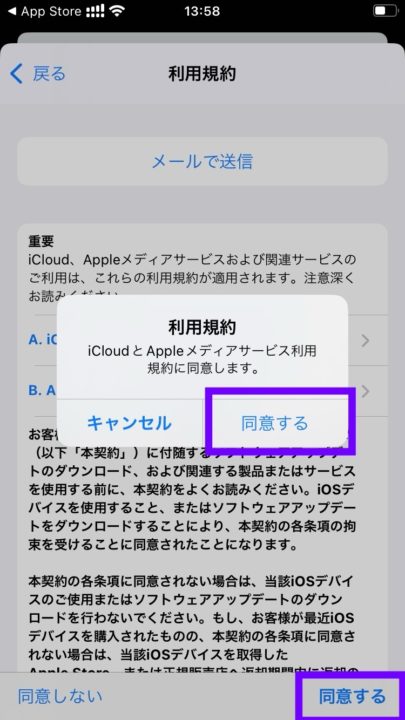 Apple利用規約同意画面