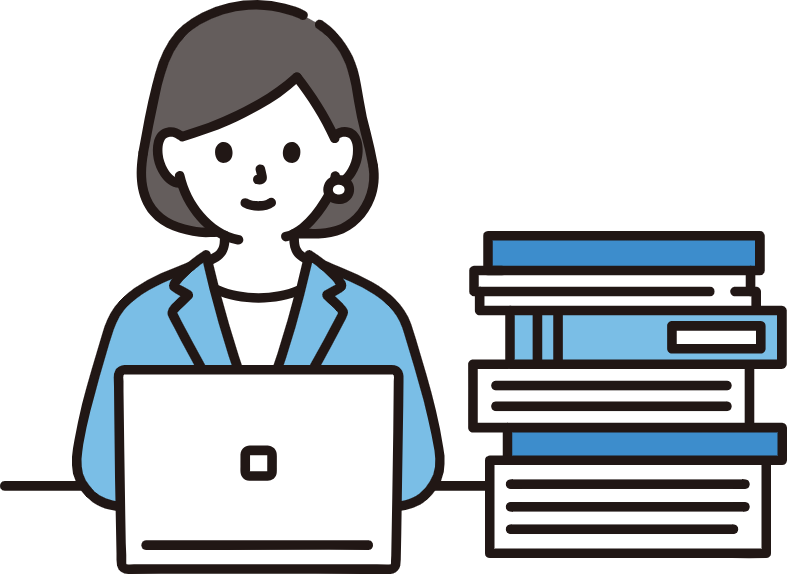 パソコンで業務データを扱う女性のイラスト