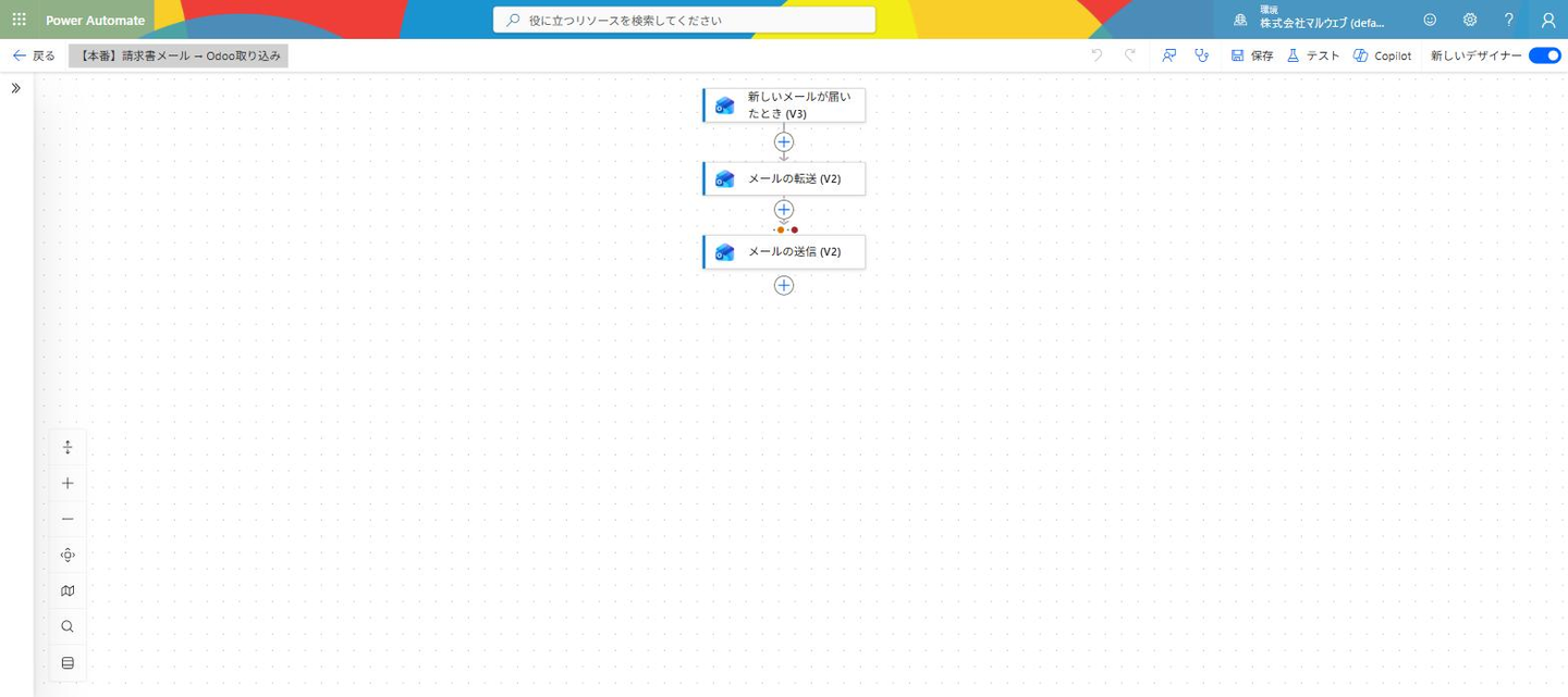 Power Automateのフロー(メール受信→転送→アラート送信)