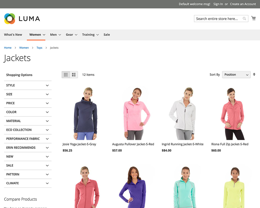 商品一覧／Magento（マジェント）のデモ画面